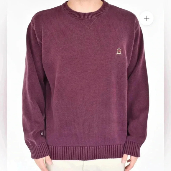 Tommy Hilfiger Other - VTG Tommy Hilfiger Burgundy knit Sweater embroidered logo, men's size XL